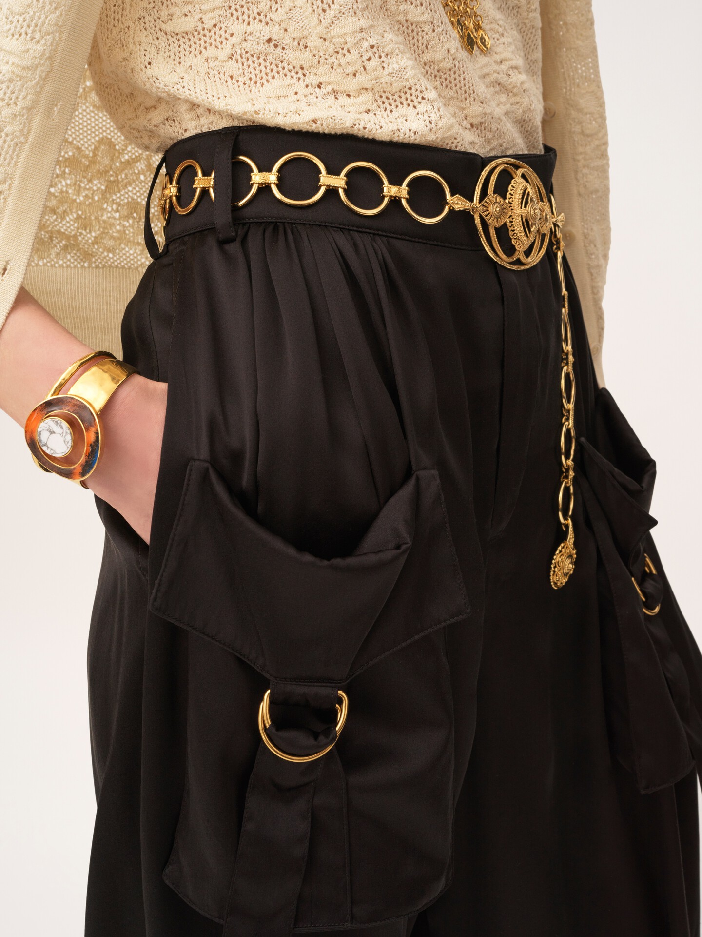 Fluid cargo trousers in silk satin - 6