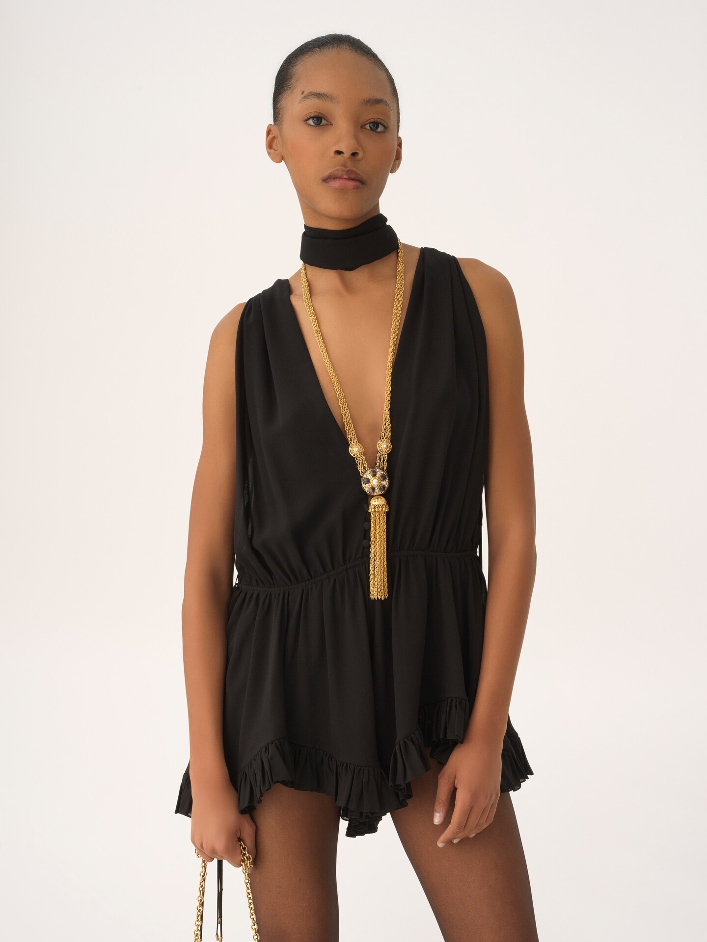 V-neck jumpsuit in silk georgette - 4