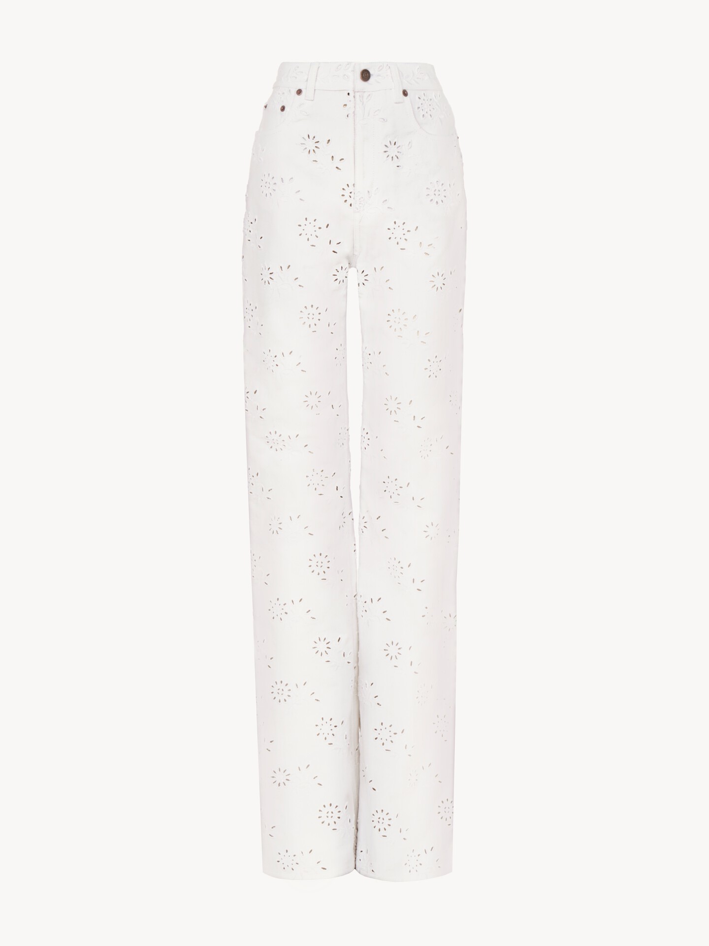 Embroidered cropped jeans in denim - 1