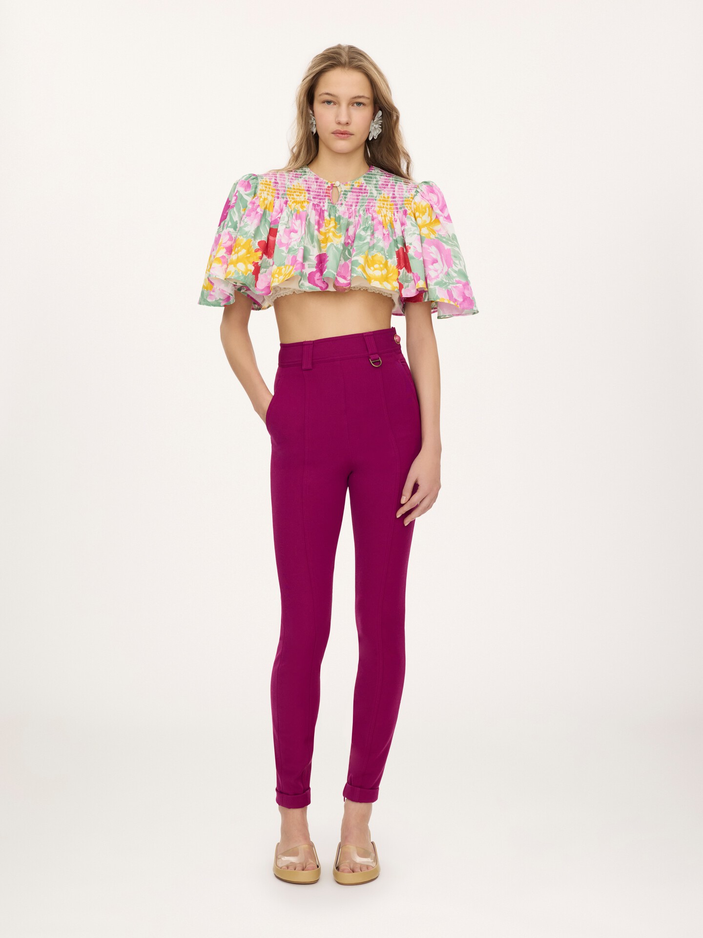Gathered cropped top in cotton poplin - 3