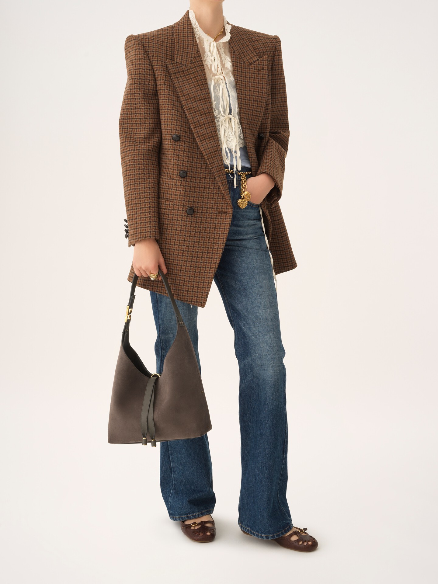 Small Marcie hobo bag in suede leather - 9