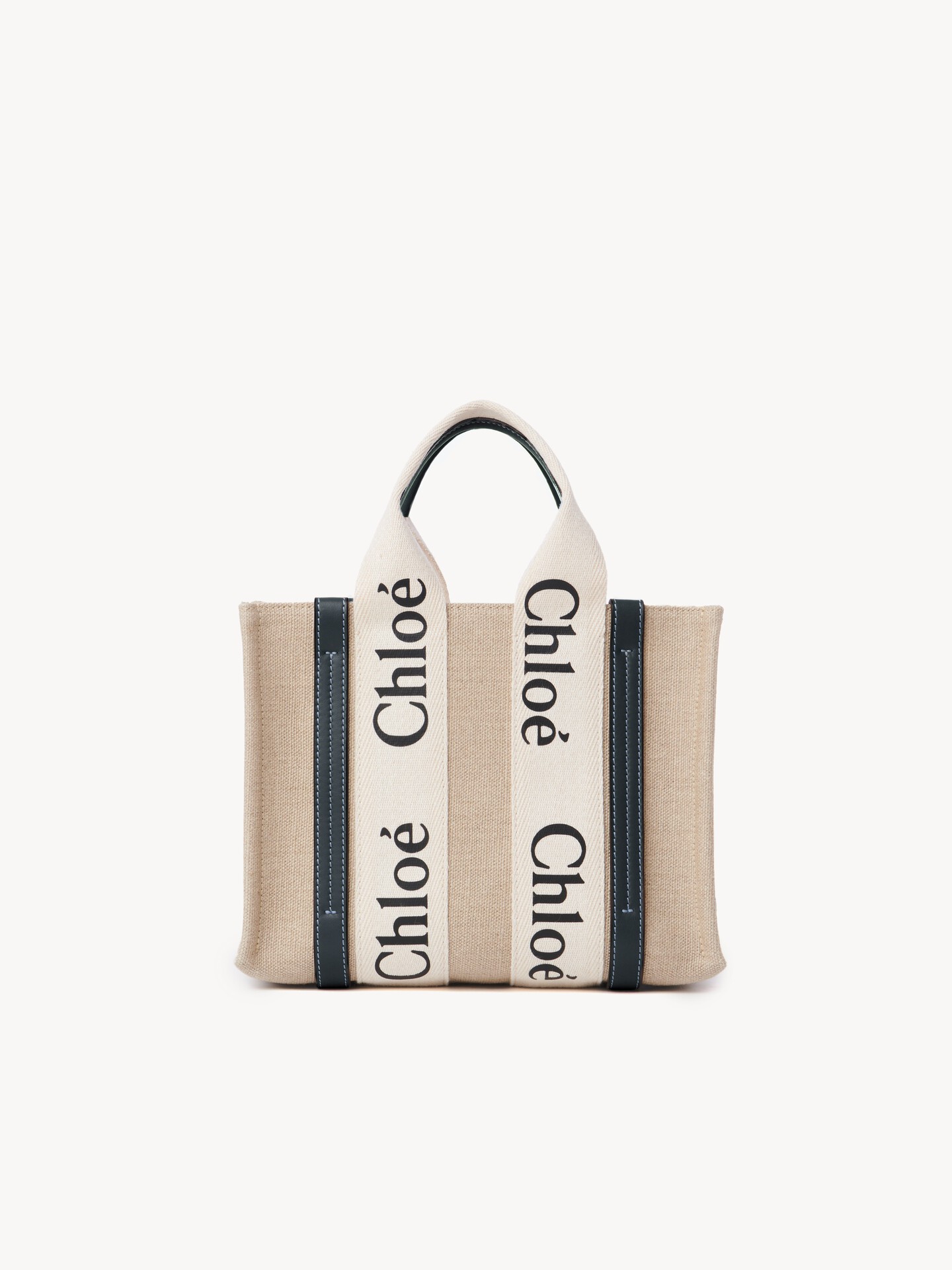 Small Woody tote bag in linen - 9