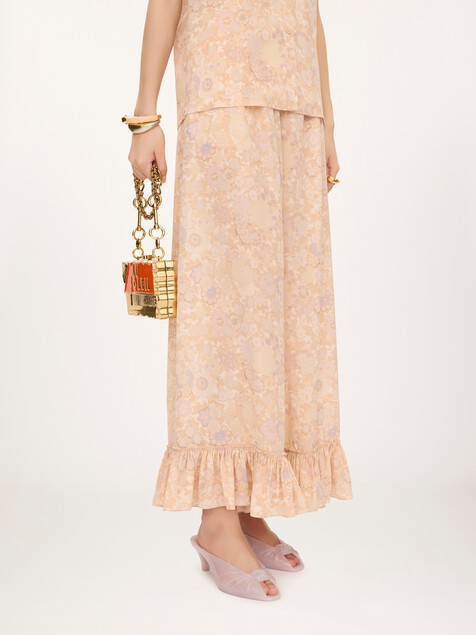 Cropped fluid trousers in cr&ecirc;pe de chine