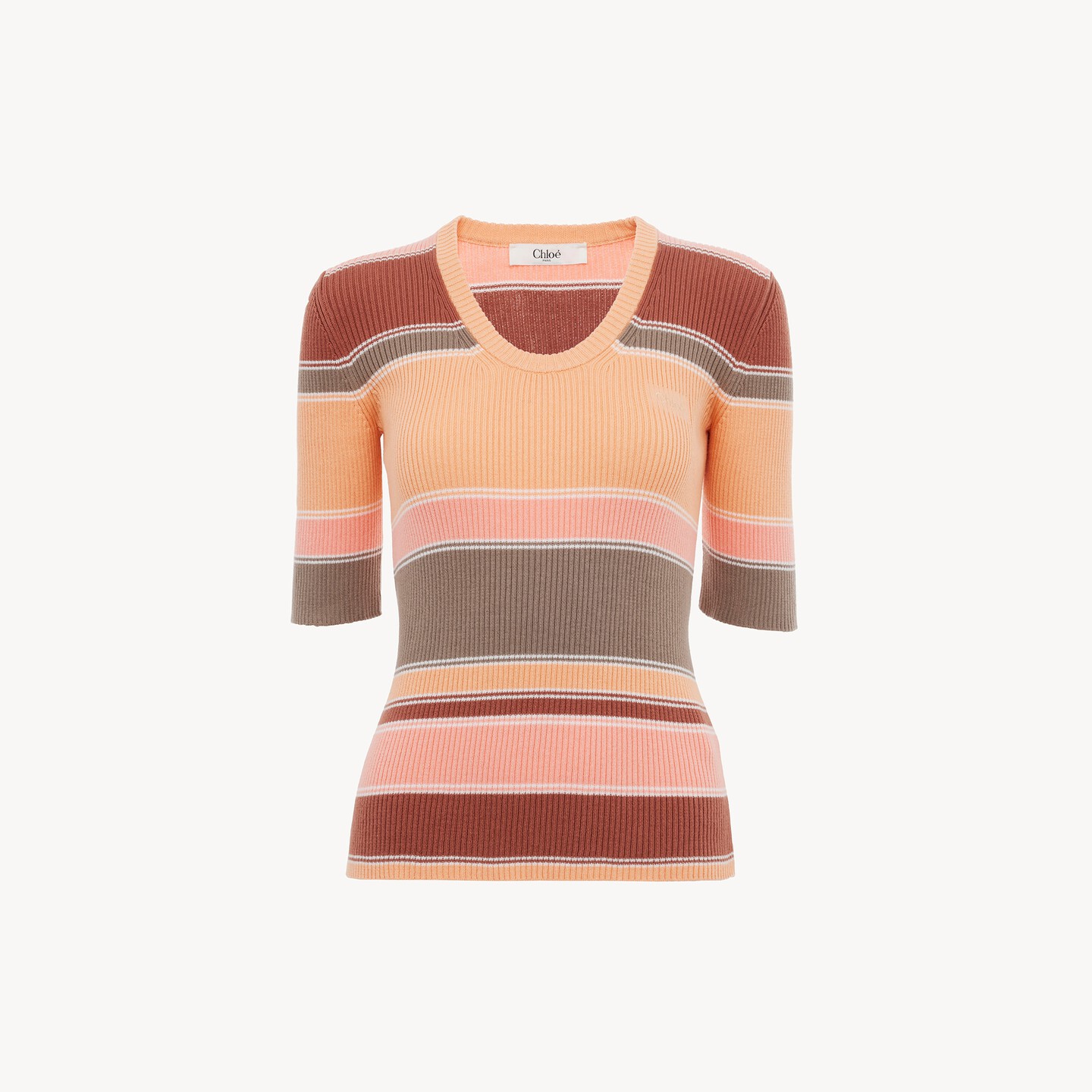 Elbow-sleeve fitted logo top in cotton knit - 7