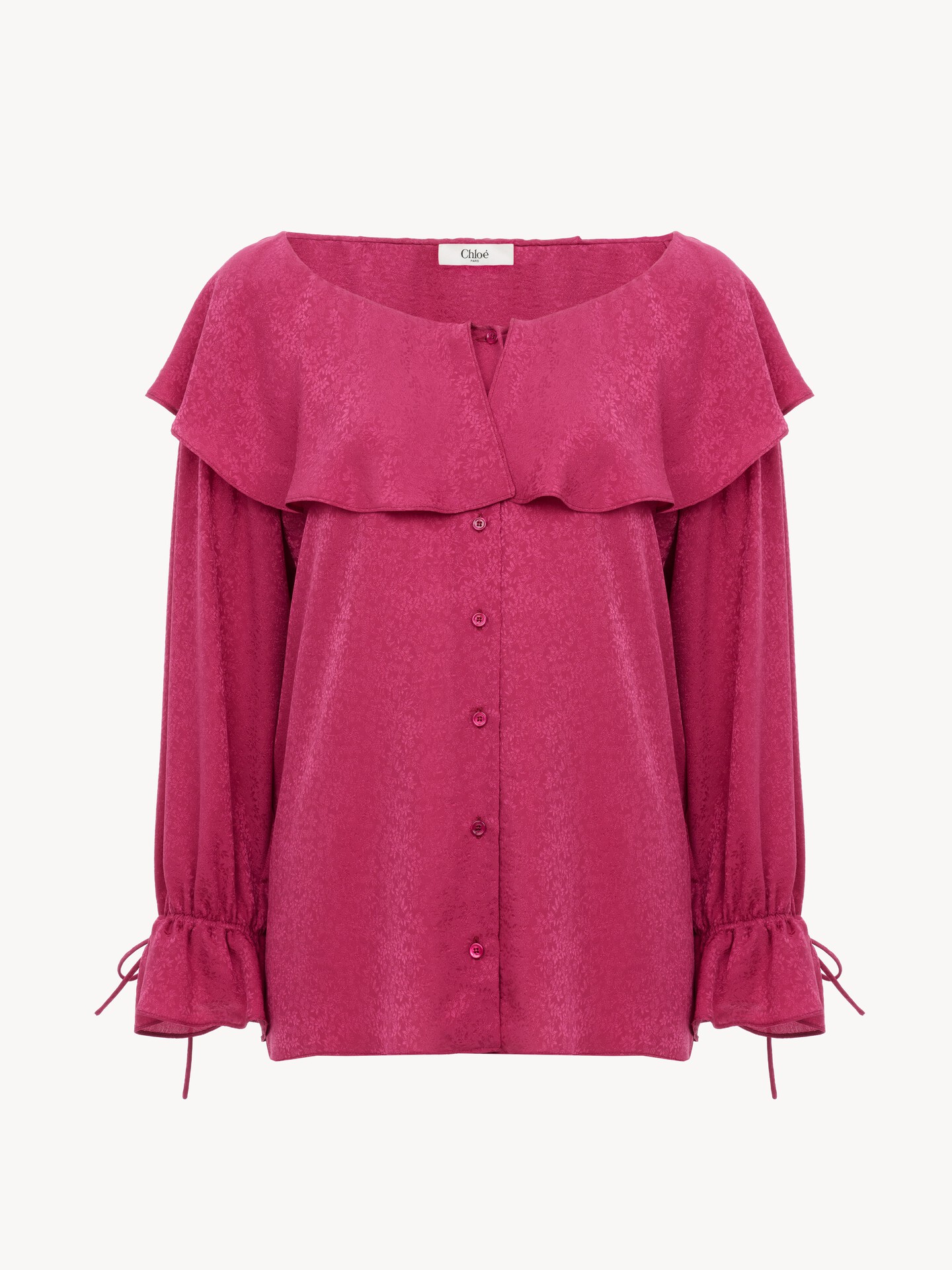 Round-neck ruffle blouse in silk jacquard - 2