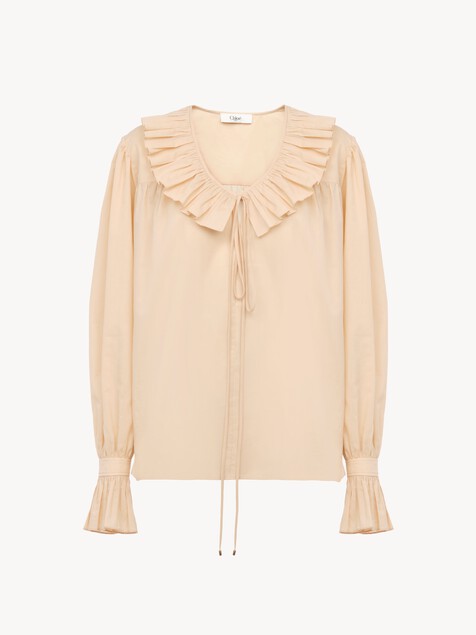 Gathered ruffle top in cotton voile