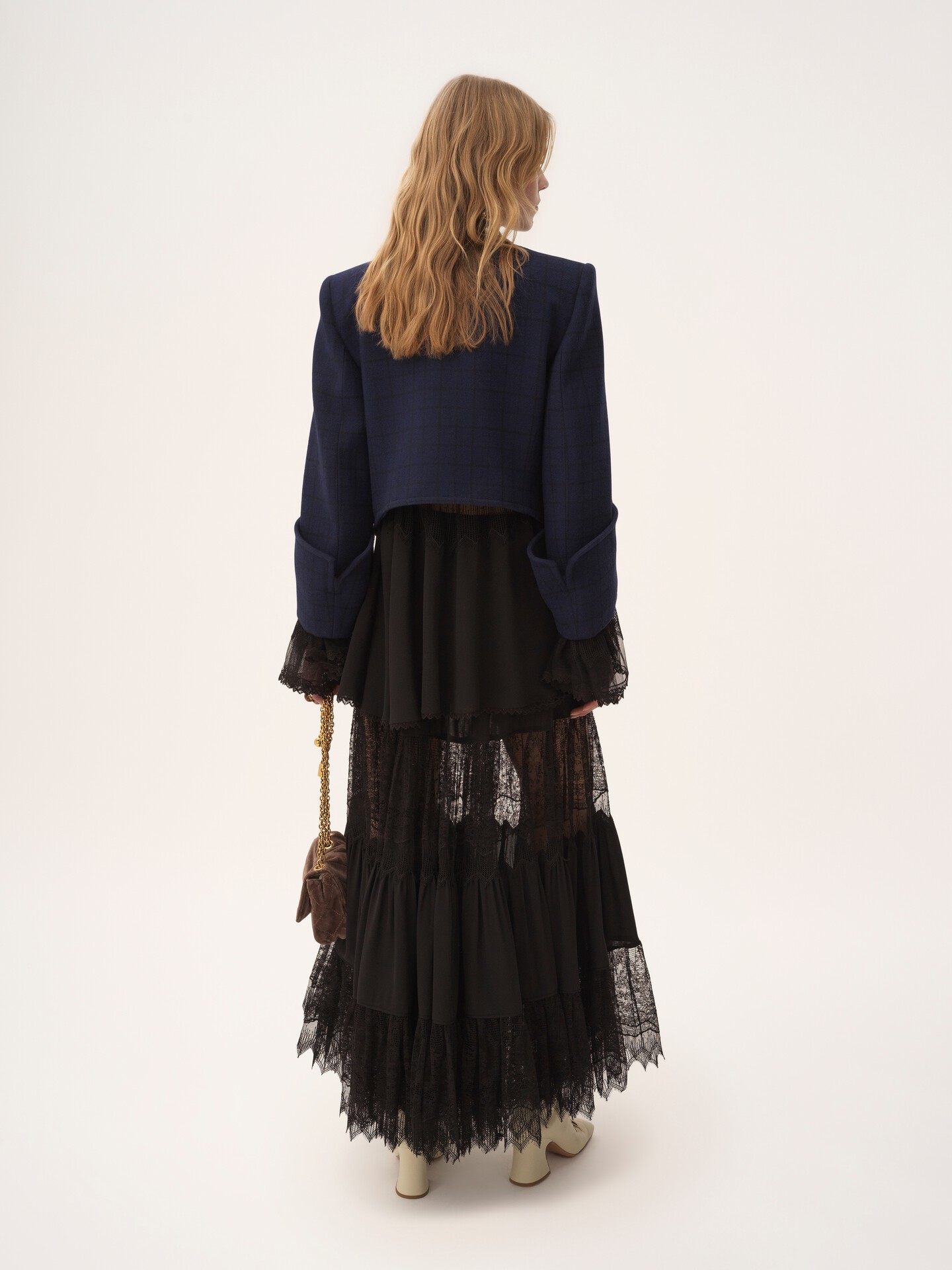 Boxy collarless jacket in wool check - 5