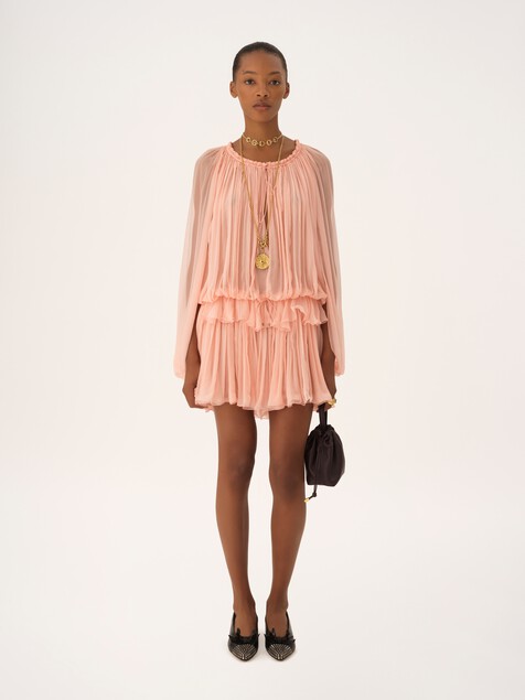 Mini cape dress in silk mousseline