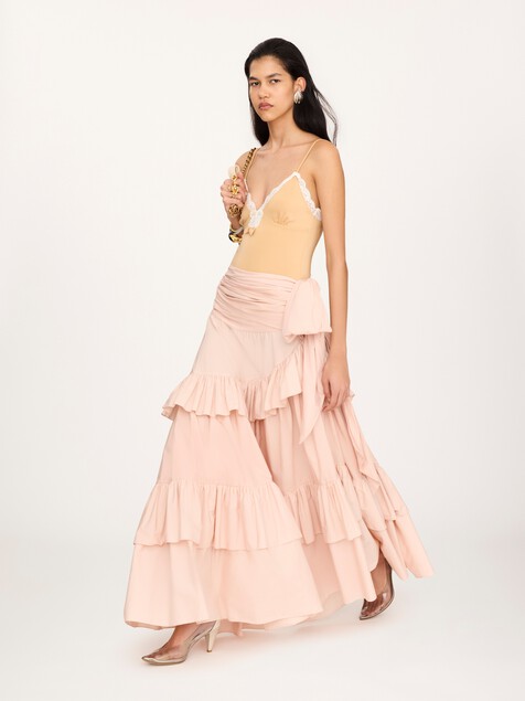 Long ruffled skirt in cotton poplin