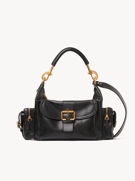 Camera bag in shiny leather