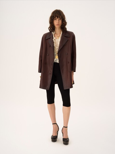 Double-breasted car coat in leather