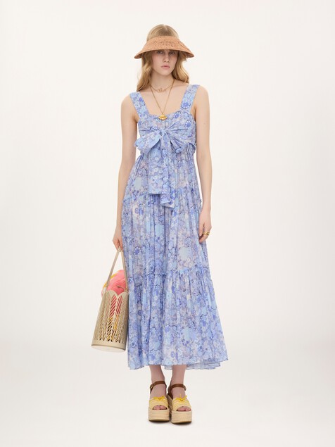 Tiered long dress in cotton voile