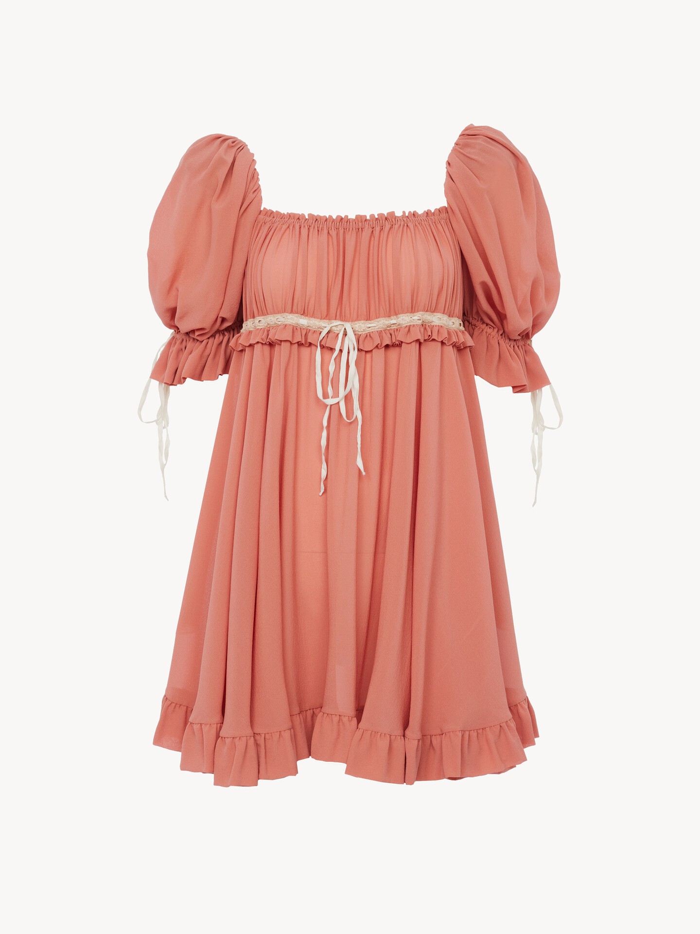 Puff-sleeve mini dress in silk georgette - 2