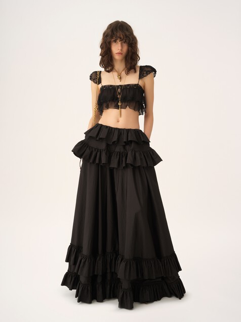 Ruffled bralette in silk mousseline & lace