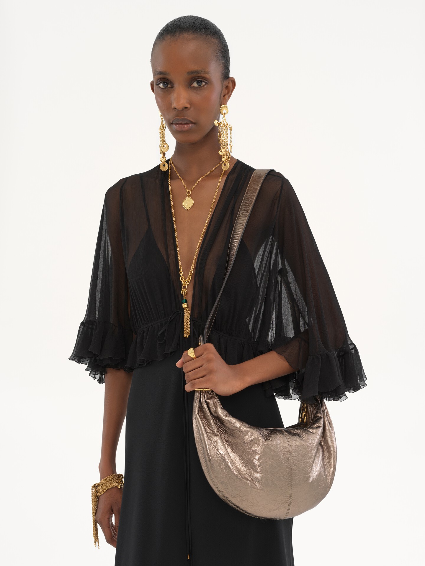 Small Bracelet Hobo bag in metallised leather - 3