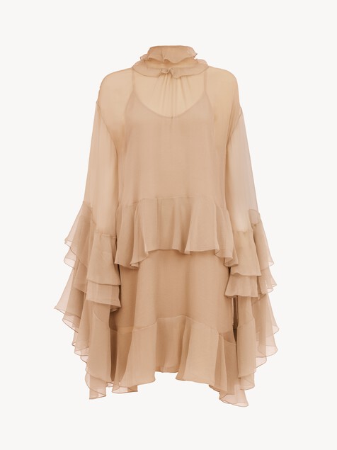 Mini ruffled dress in silk mousseline