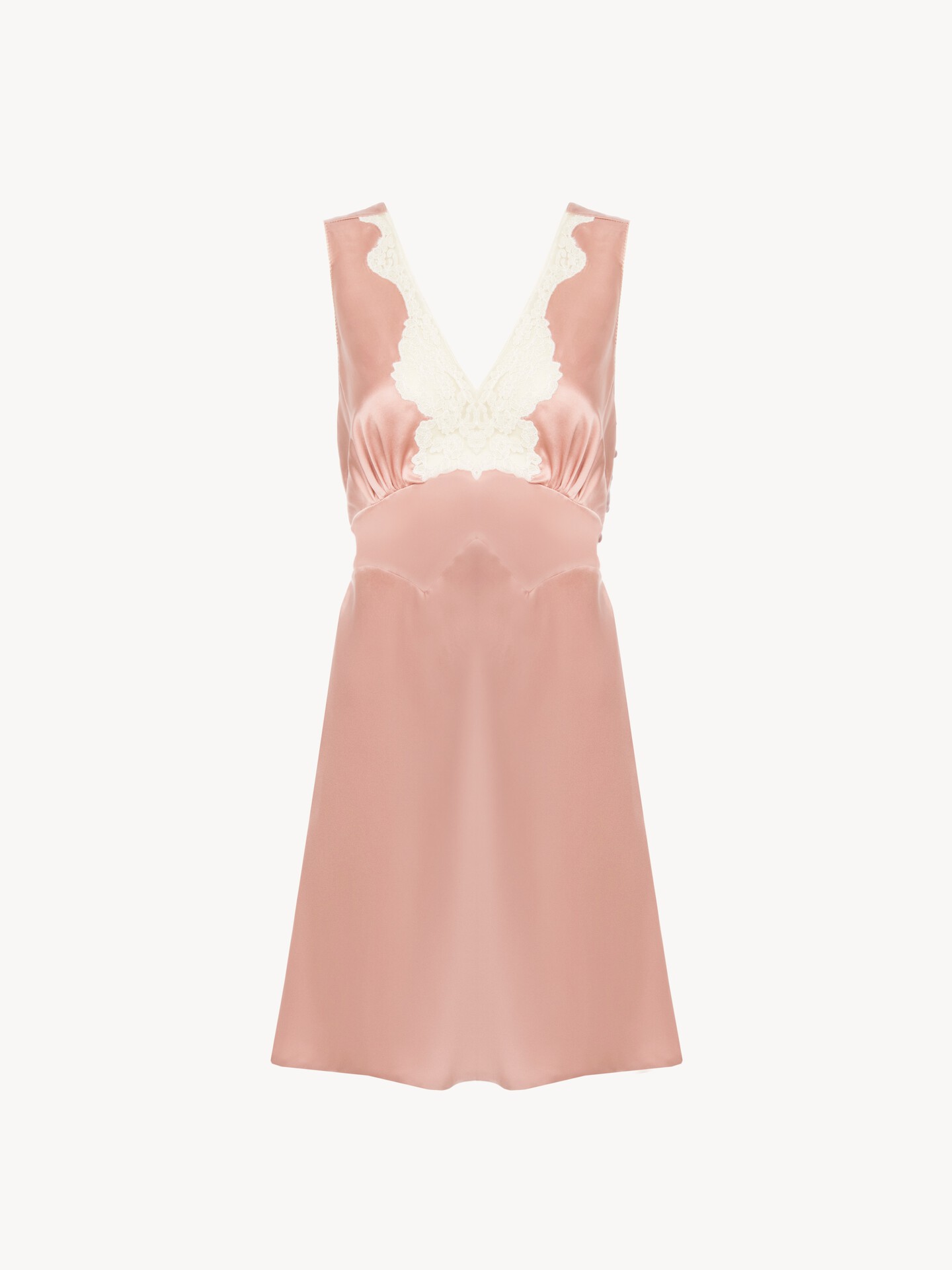 Sleeveless mini dress in washed silk satin & lace - 2