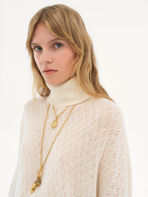 Generous turtleneck sweater in pointelle knit - 13