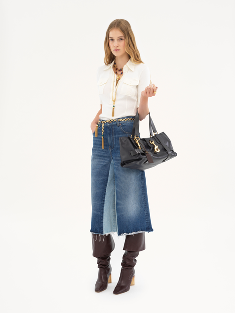 Bermuda shorts in denim patchwork