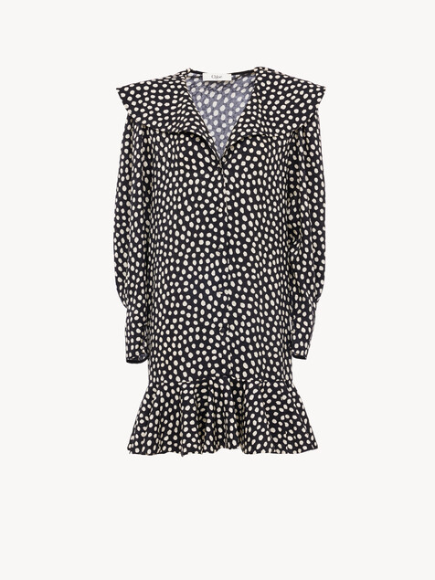 Long-sleeve mini dress in silk jacquard