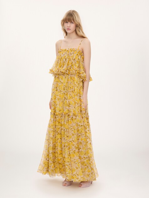 Thin-strap long dress in silk mousseline