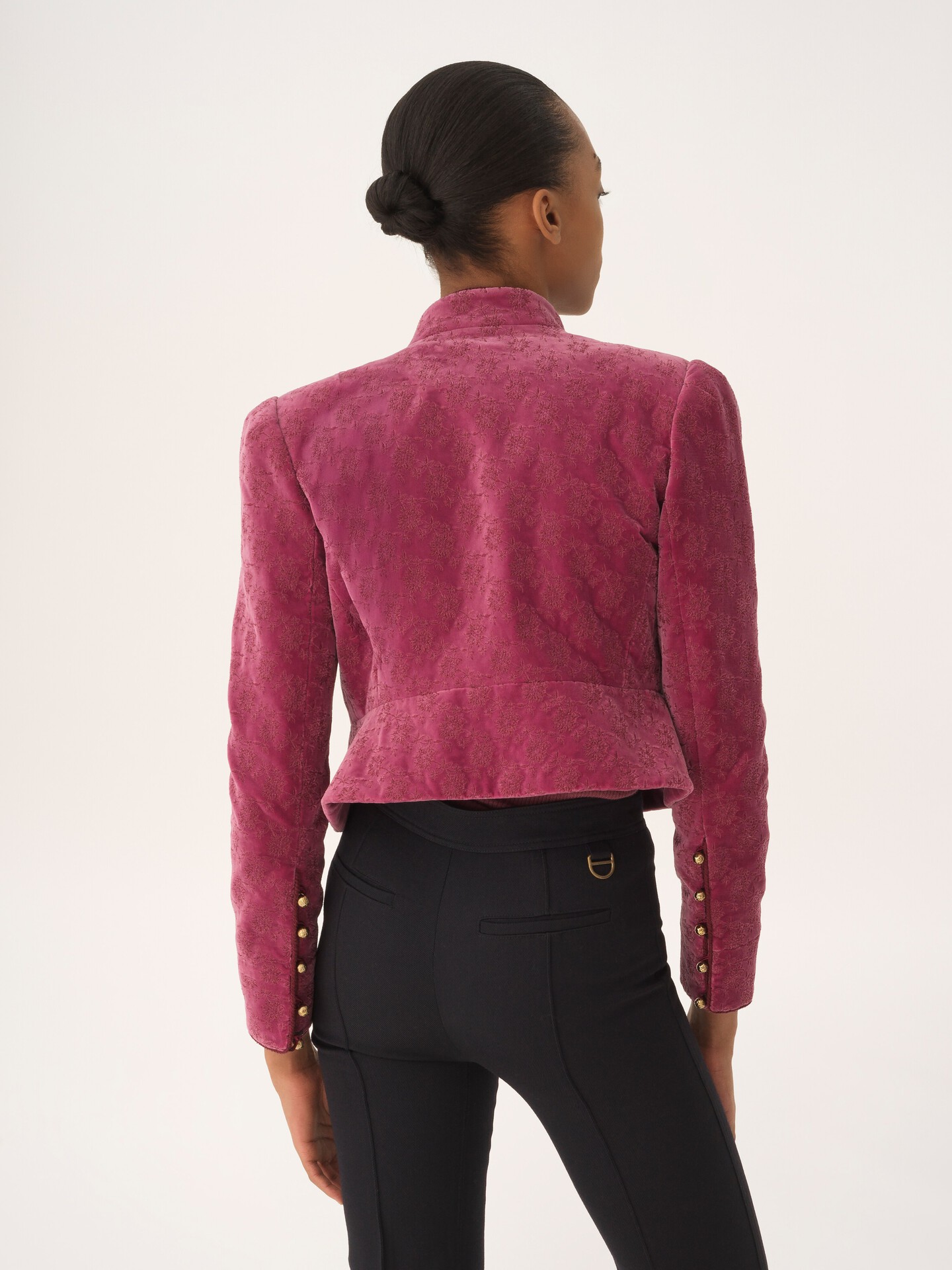 Cropped fitted jacket in velvet - 5