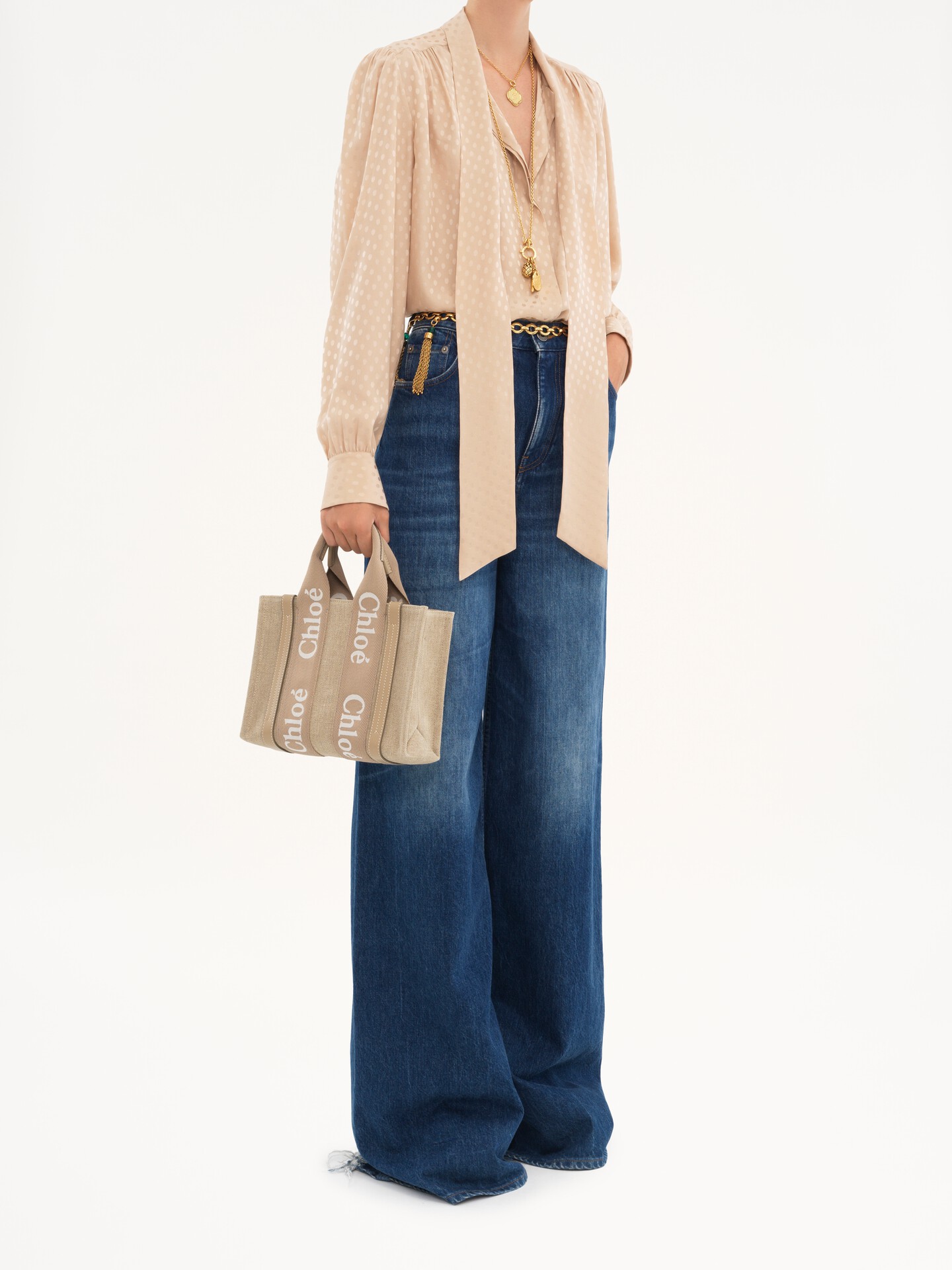 Small Woody tote bag in linen - 4