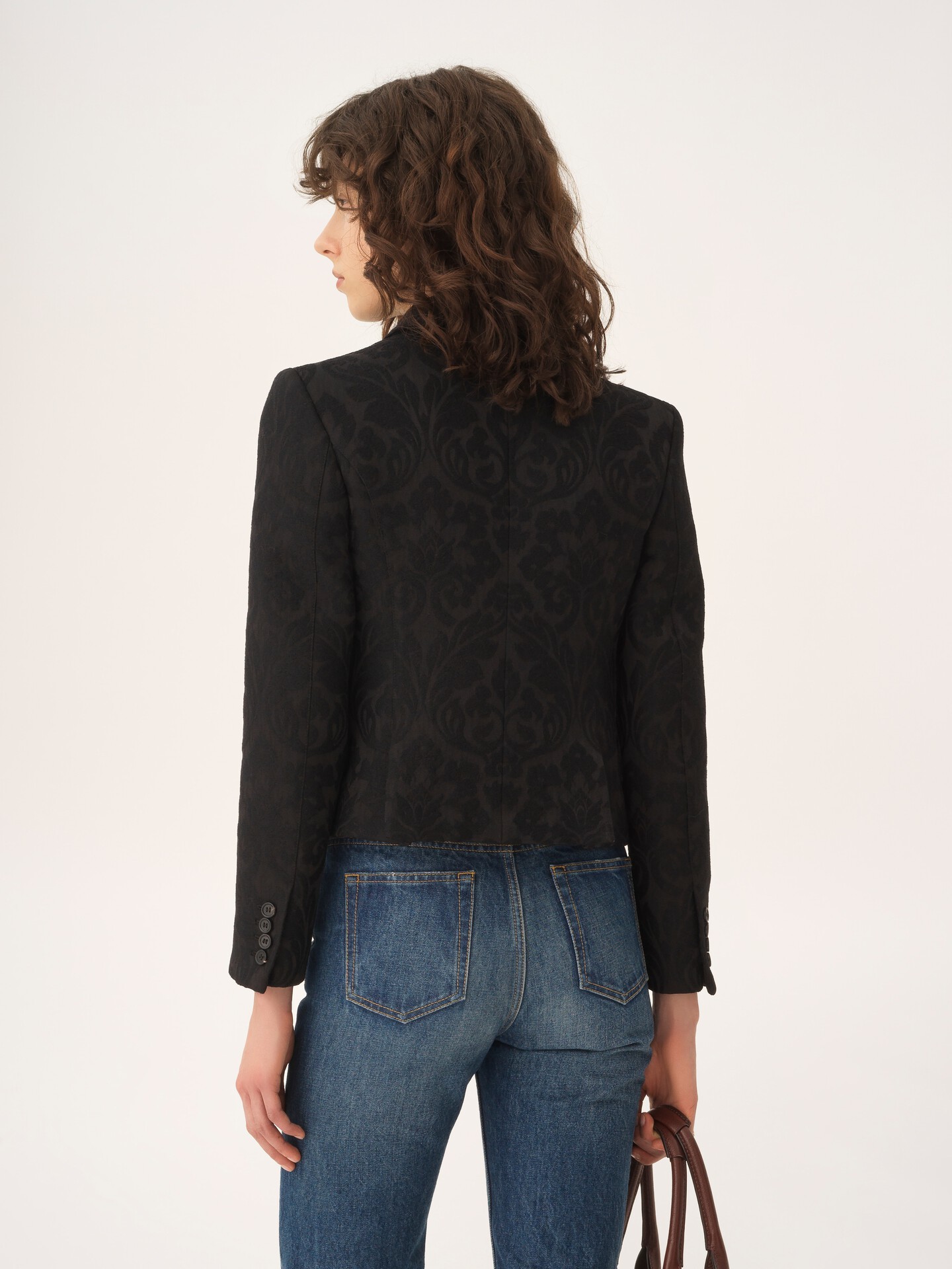 Double-breasted fitted jacket in a wool-mix jacquard - 5