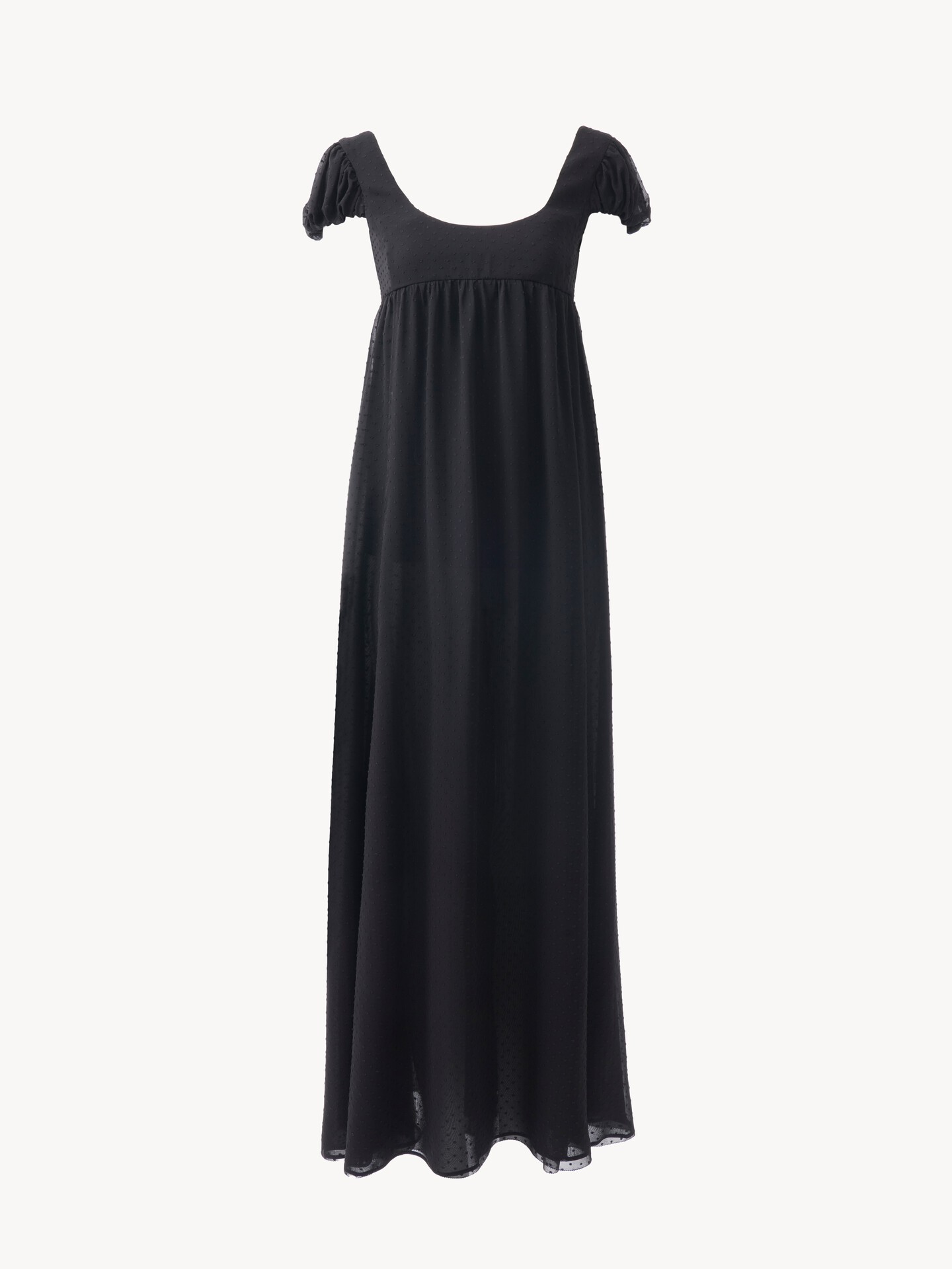 Puff-sleeve long dress in silk plumetis - 1