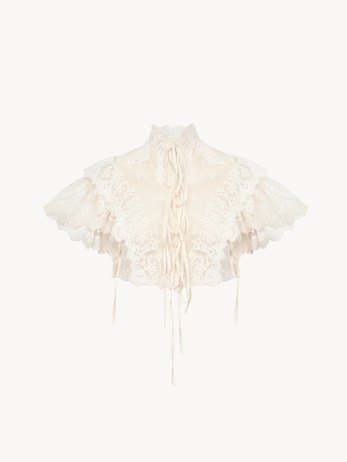High-neck cropped top in cotton tulle & lace - 2
