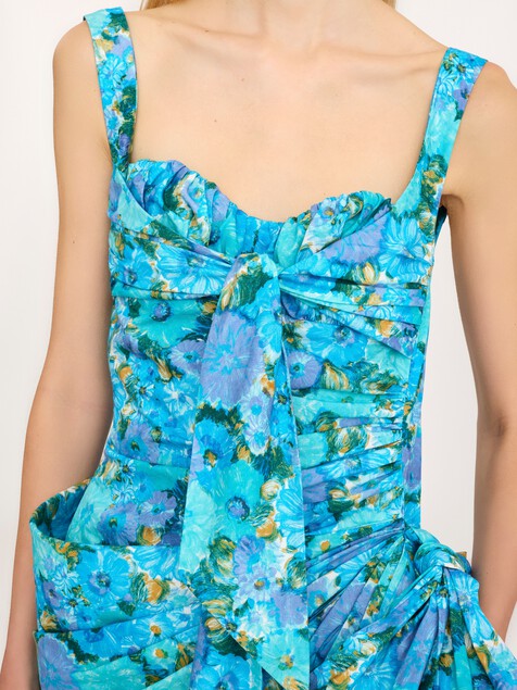 Wrap bustier midi dress in cotton poplin