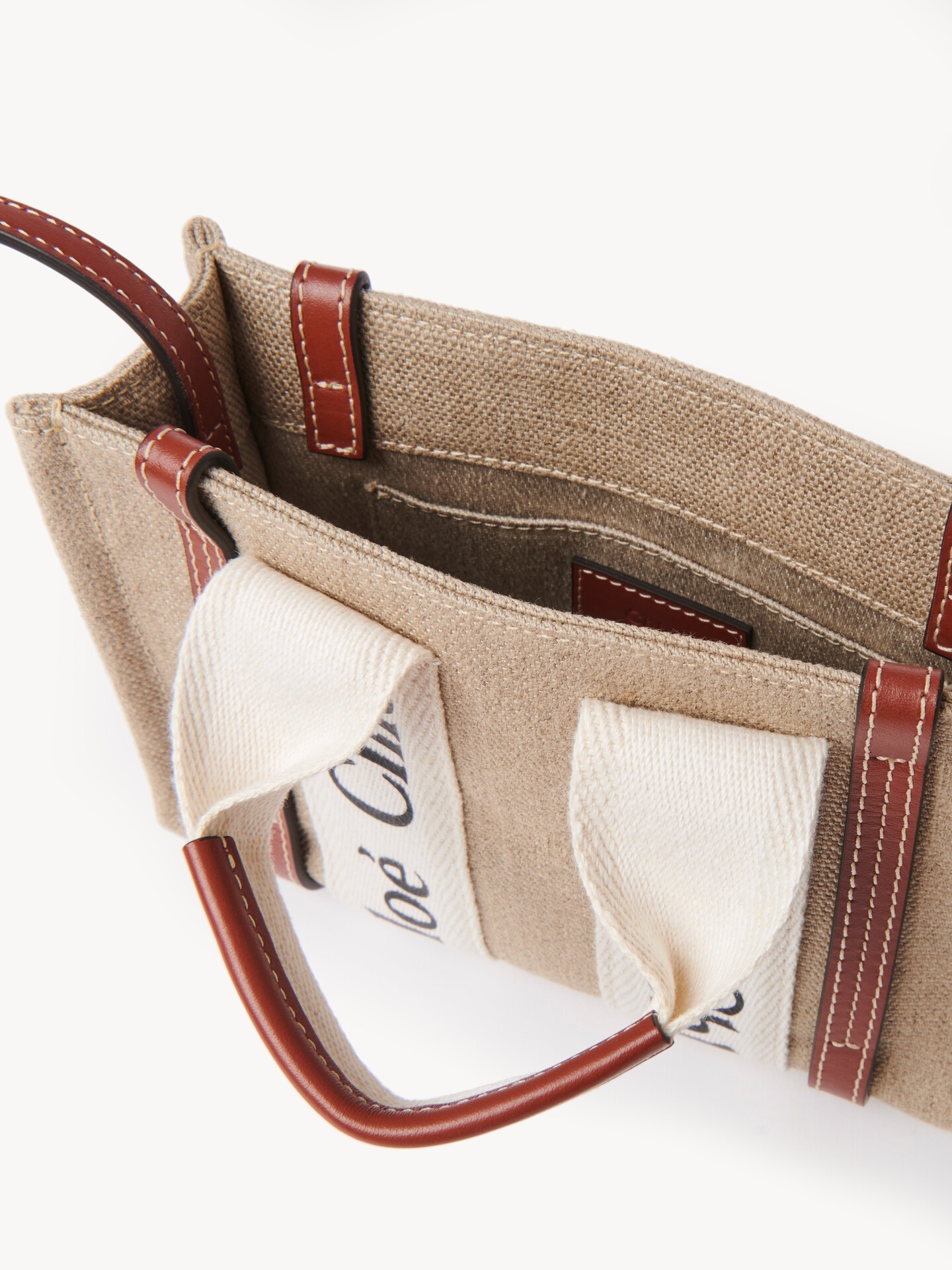 Mini Woody tote bag in linen - 4