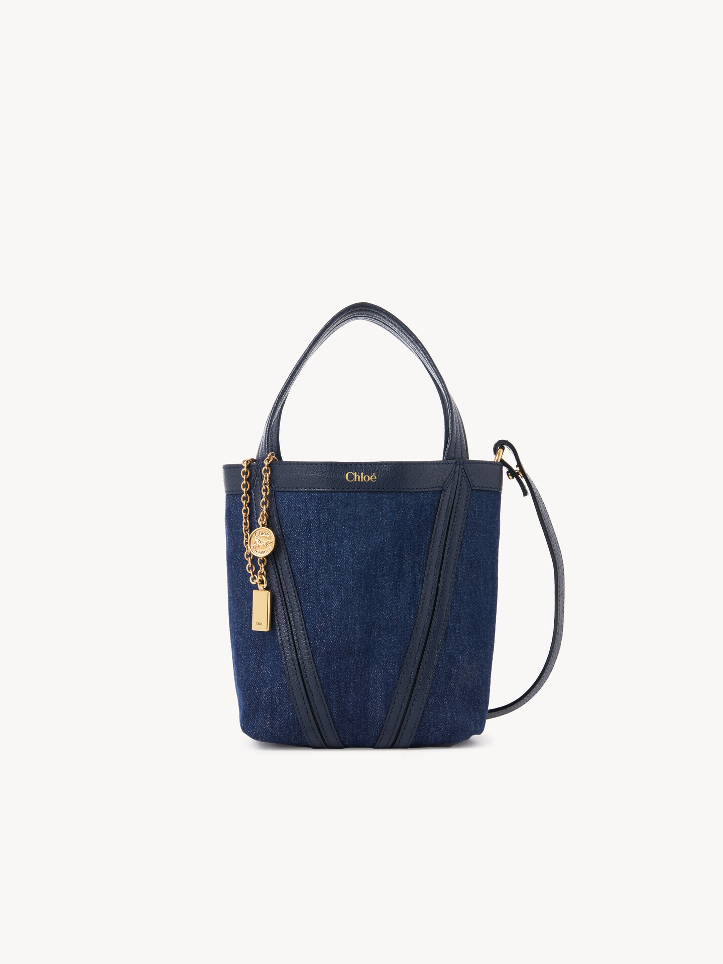 Small Chloé Spin tote bag in denim - 1