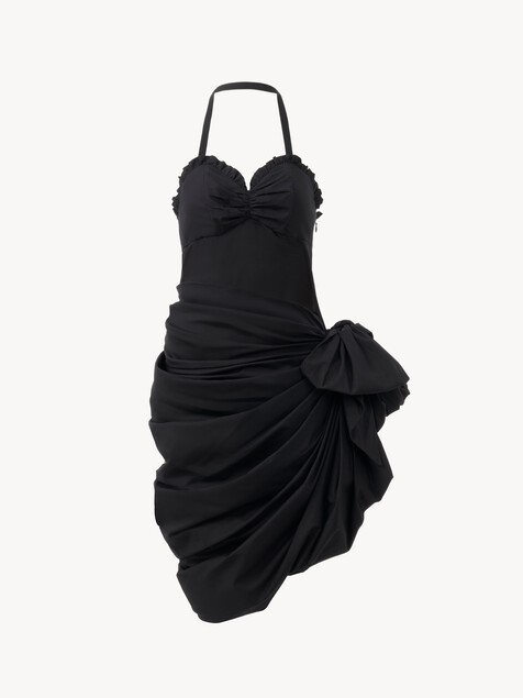 Halterneck wrap dress in cotton poplin