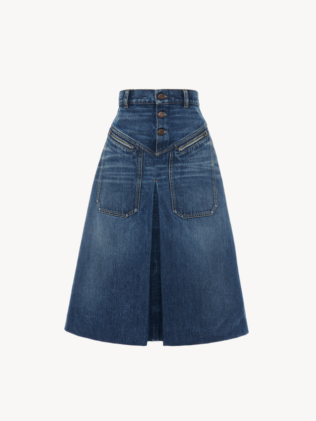 Knee-length skirt in denim - 1