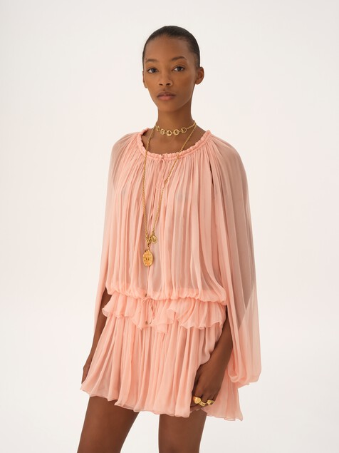 Mini cape dress in silk mousseline