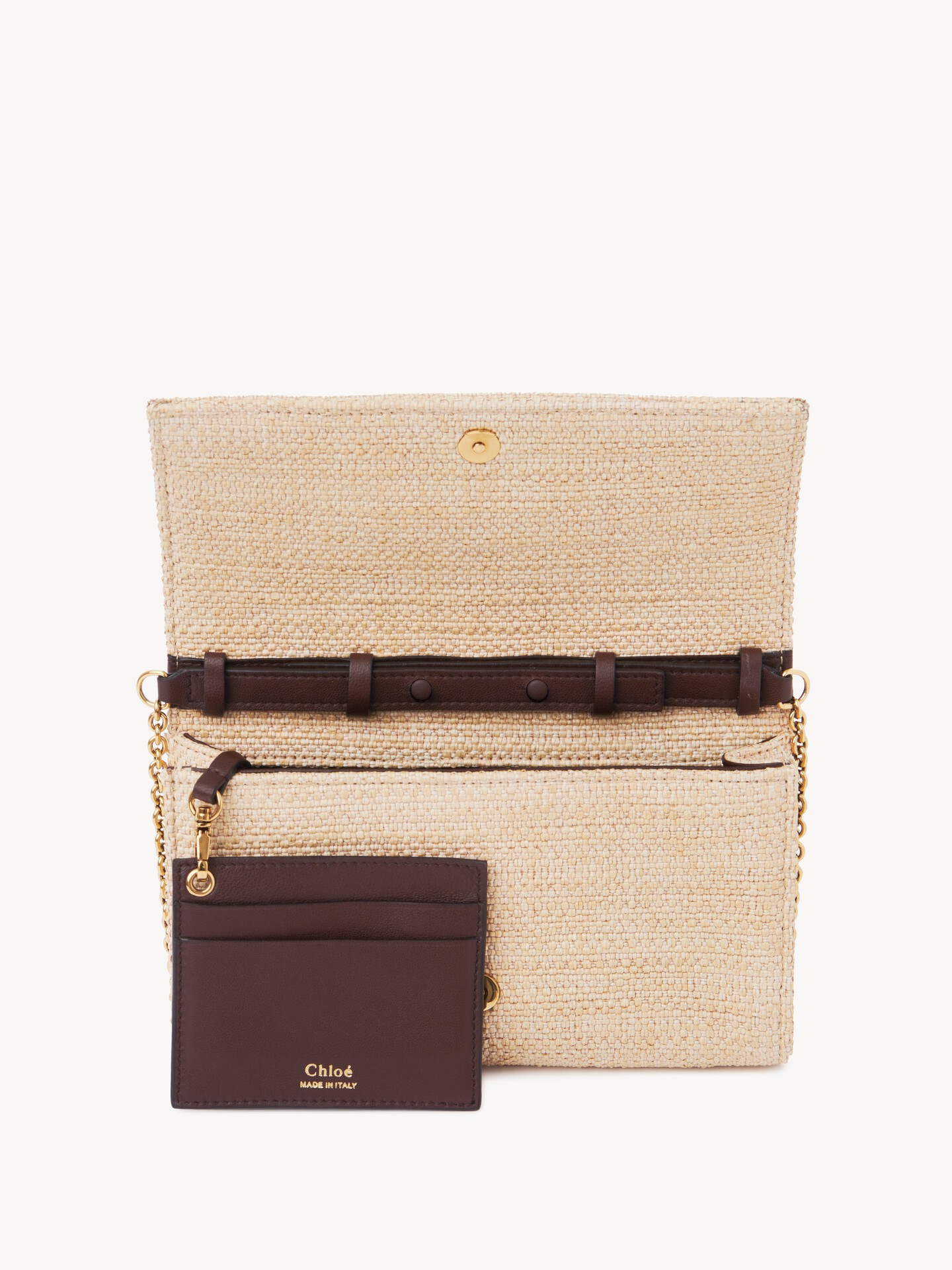 Chlo&eacute; Iconic flap wallet on chain in raffia-effect fibres - 4