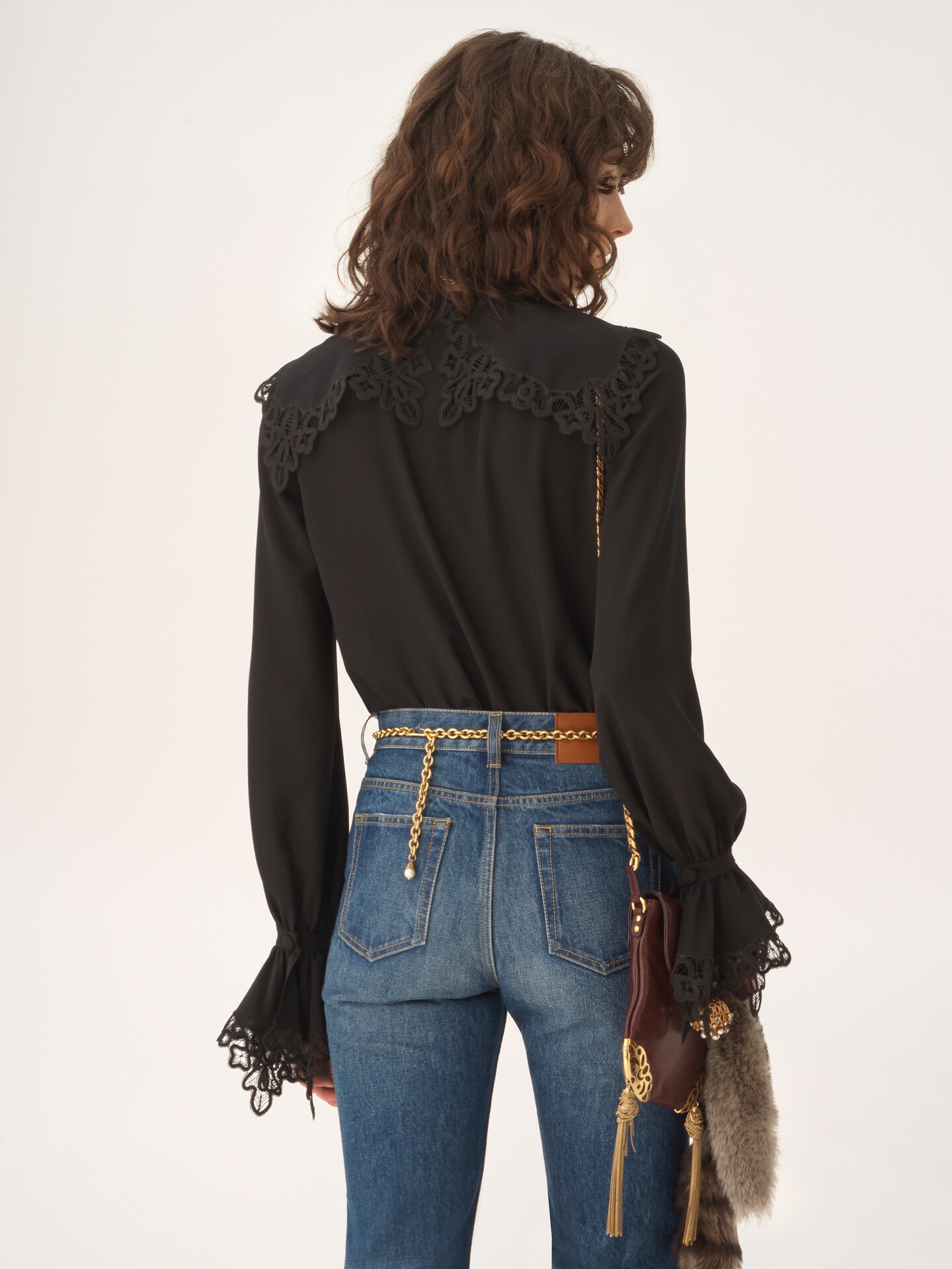 Fluid blouse in crêpe de chine & lace - 5