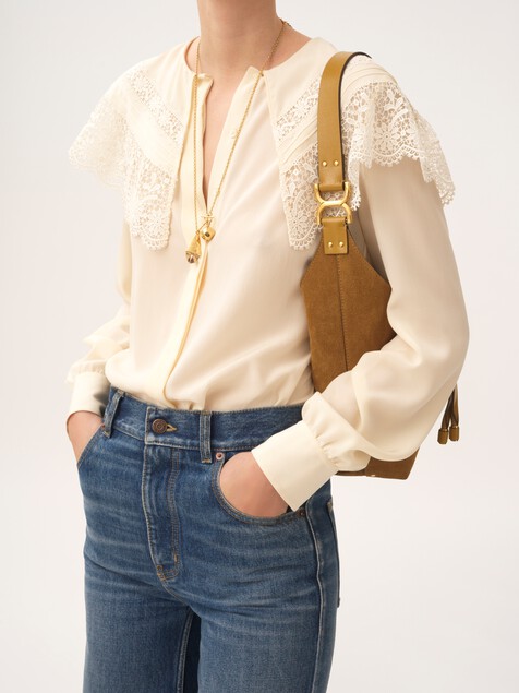 Small Marcie hobo bag in suede leather
