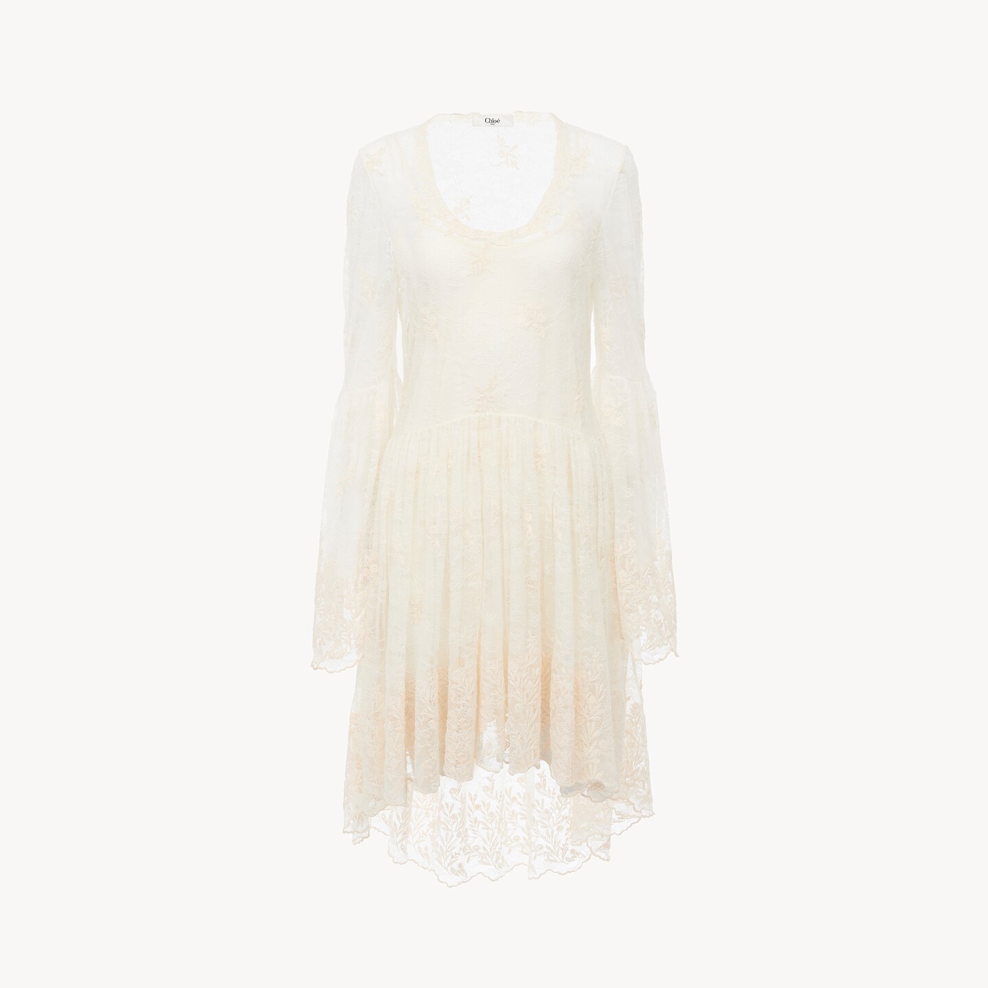 Scoop-neck mini dress in embroidered lace - 7