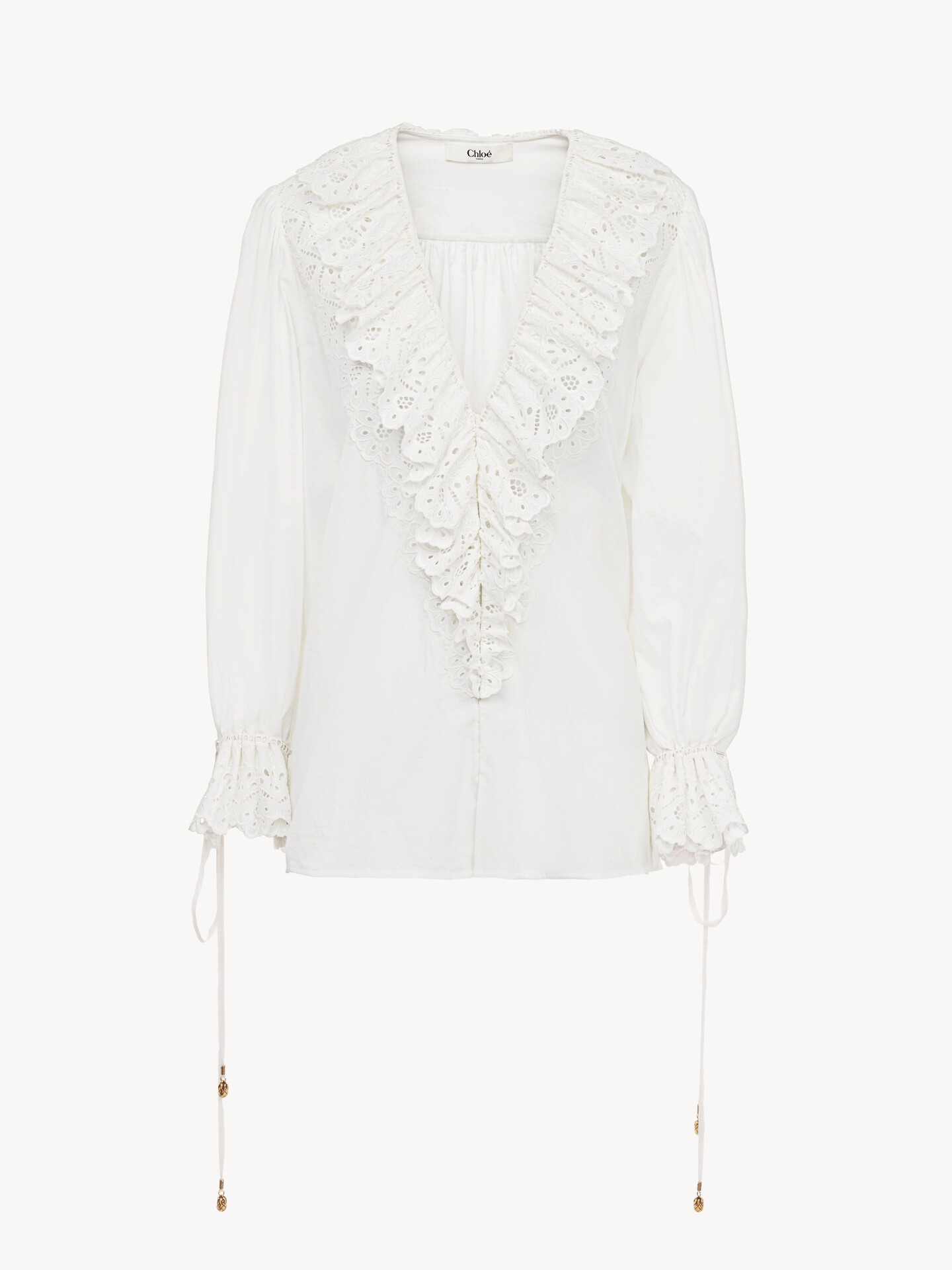 Puff-sleeve V-neck top in cotton voile - 1
