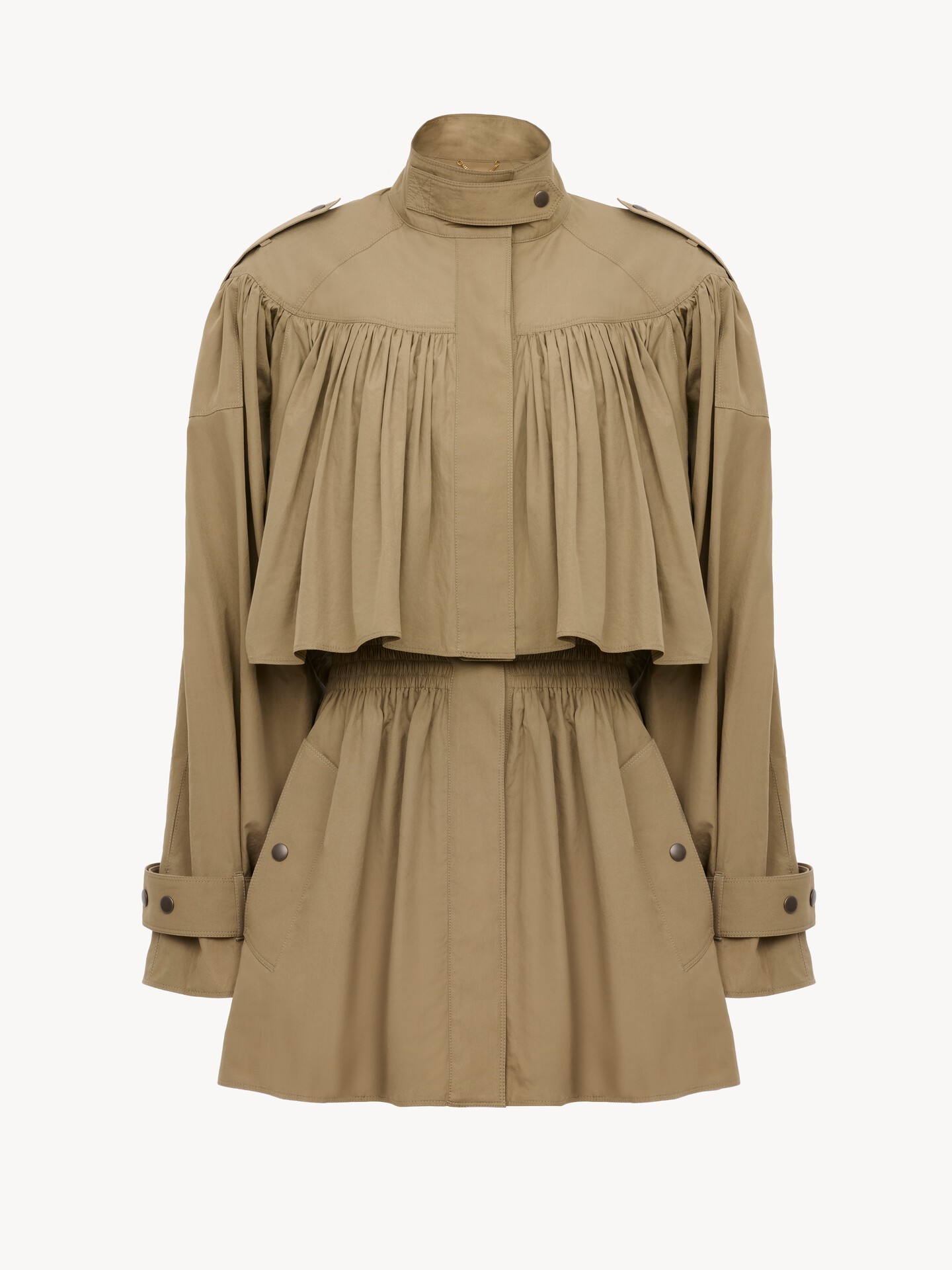 Short high-neck trench coat in cotton poplin - 2
