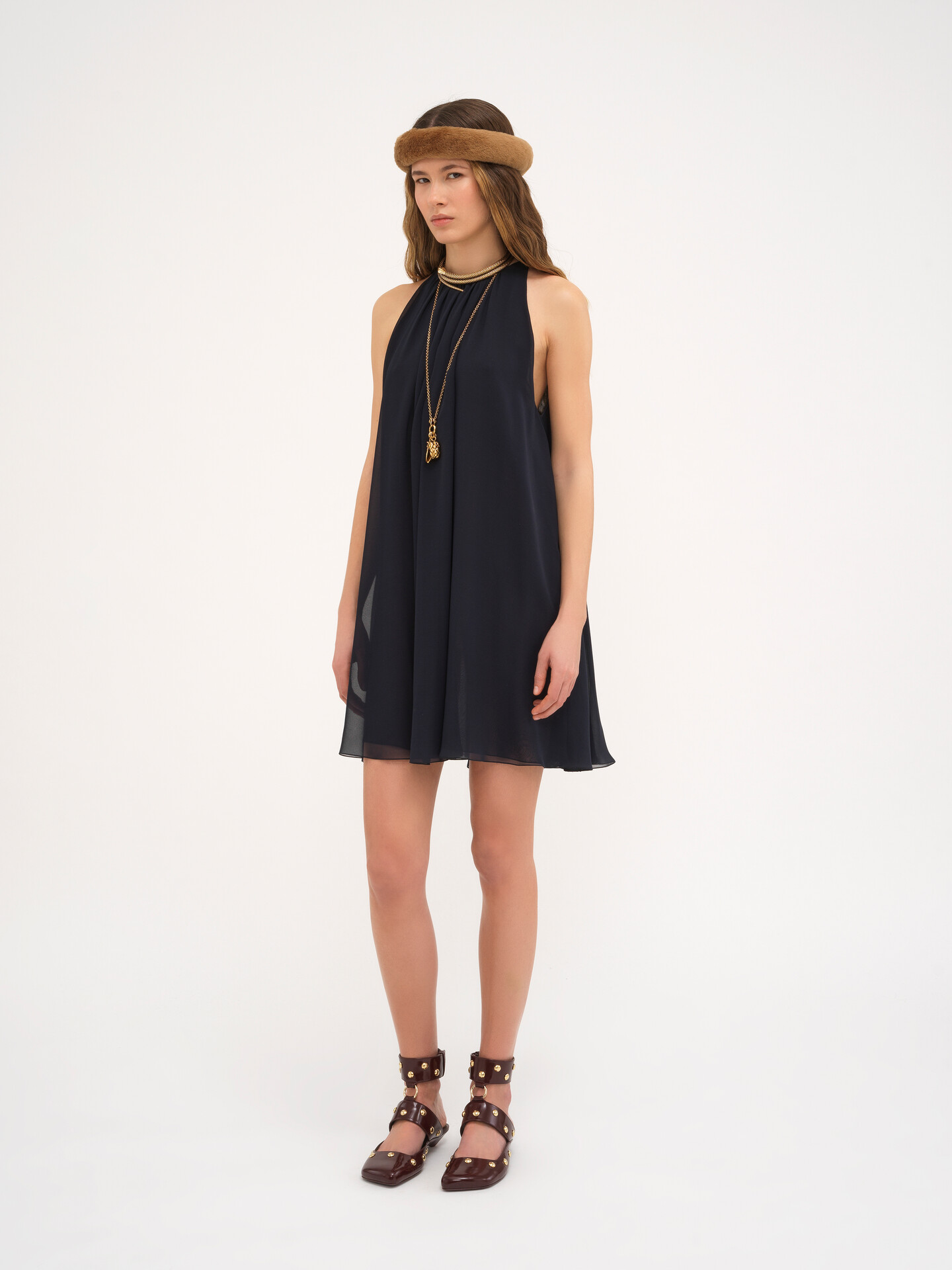 Mini cape dress in silk georgette - 4