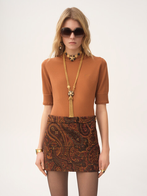 Straight mini skirt in tapestry jacquard
