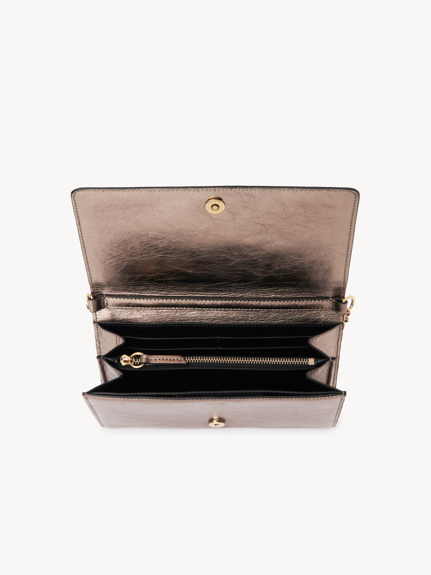 Chlo&eacute; Iconic flap wallet on chain in metallised leather - 7