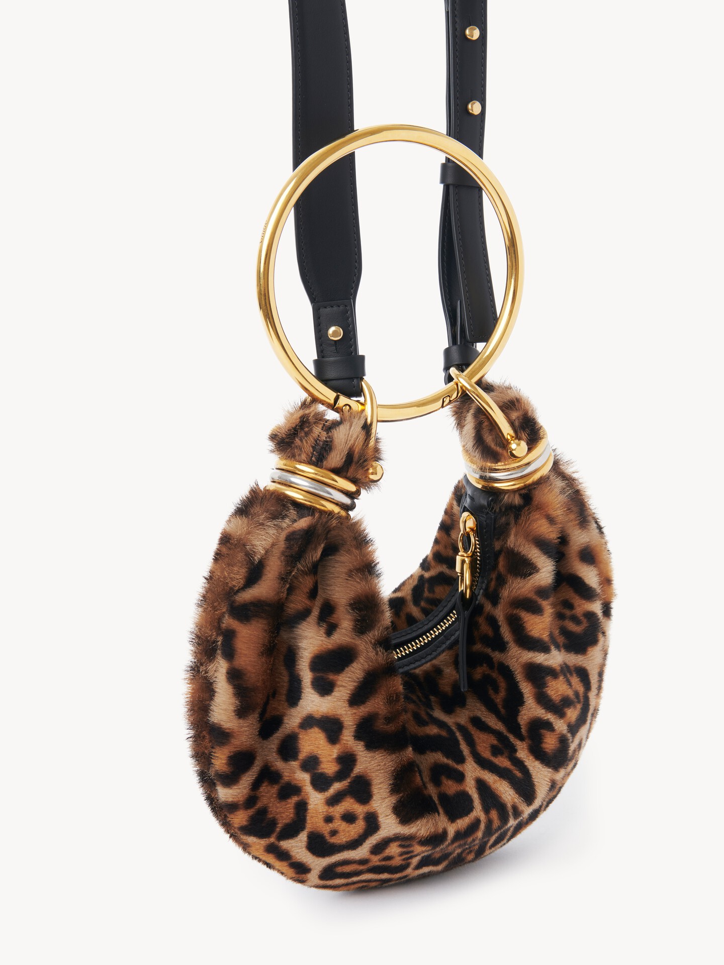 Mini Bracelet Hobo bag in leopard-print shearling - 4