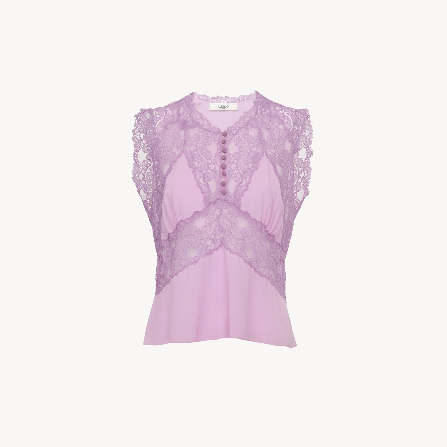 V-neck top in crêpe de chine & lace - 7