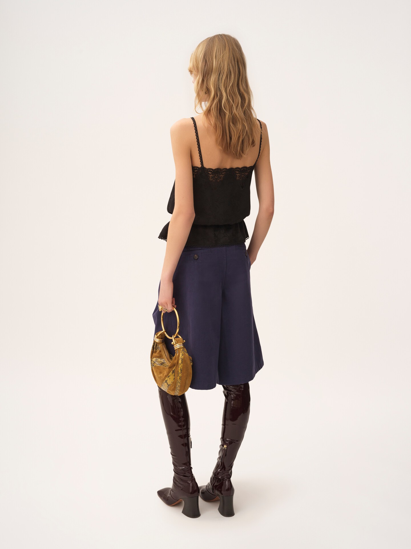 Drawstring camisole top in silk jacquard & lace - 5