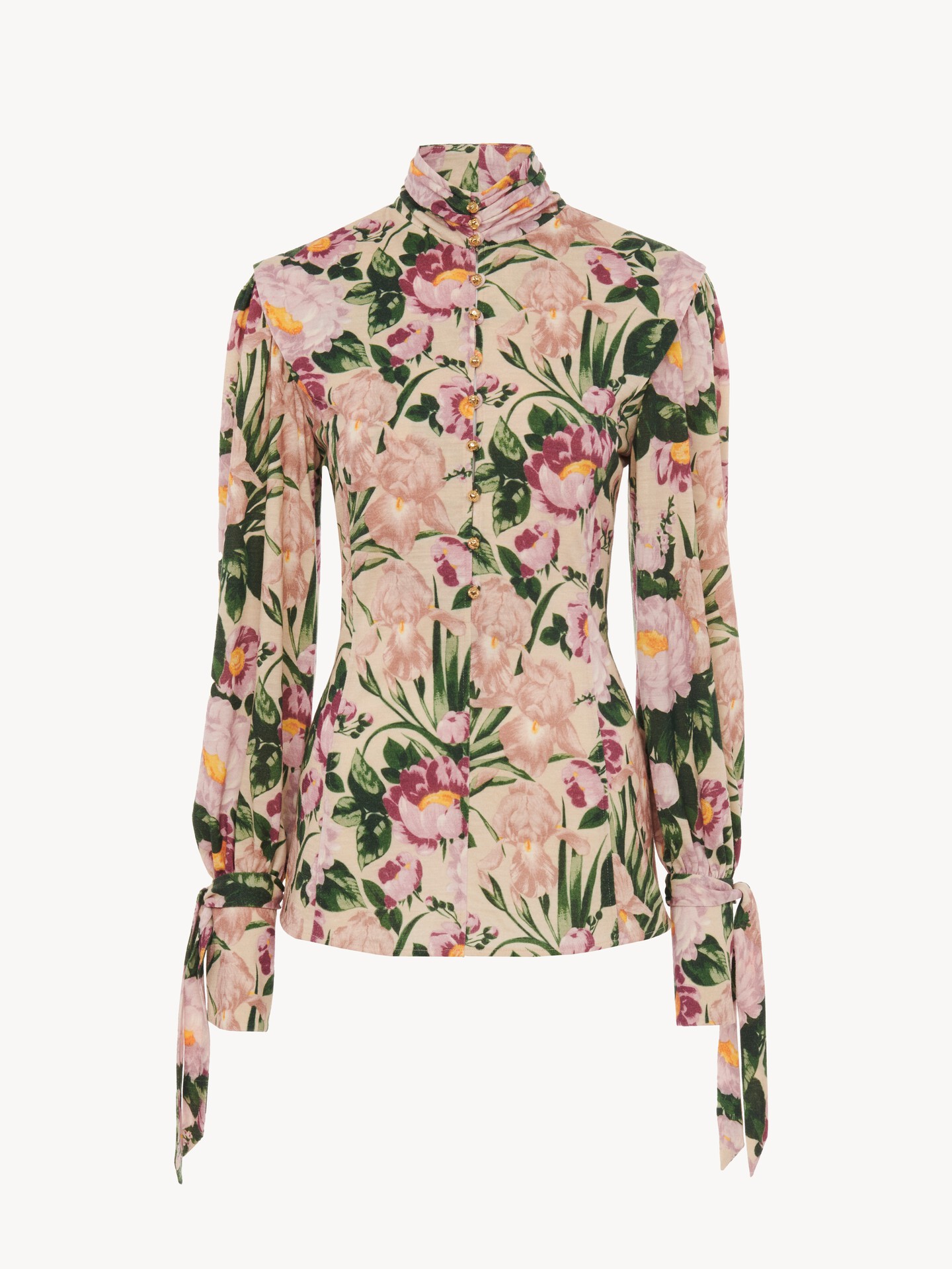 Buttoned mock-neck top in wool jersey - 1