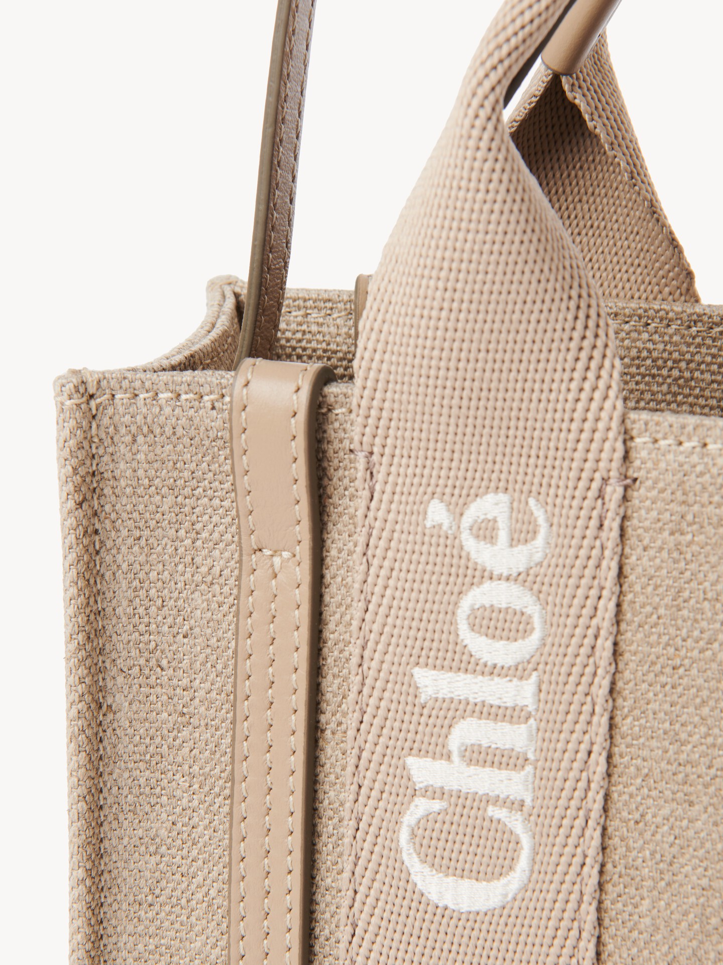 Mini Woody tote bag in linen & leather - 7